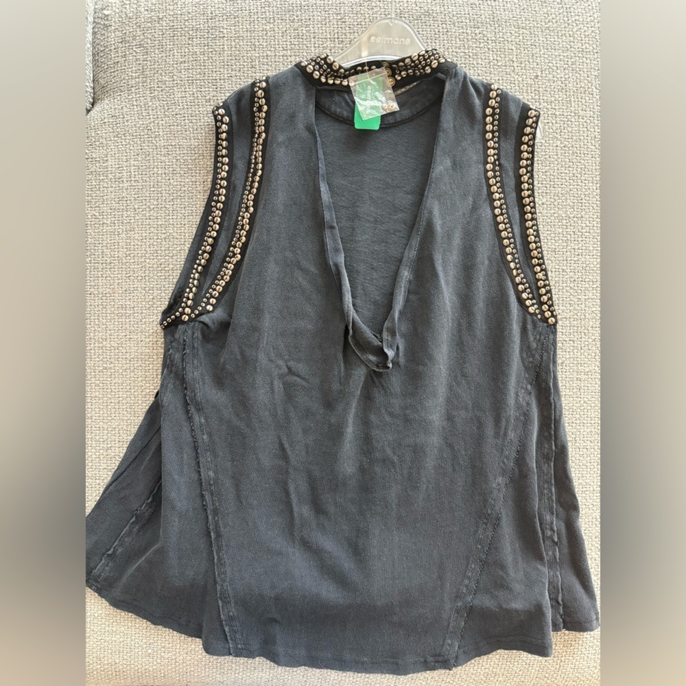Free People Studded Muscle Tank – Washed Black – Size Medium - Picture 16 of 16